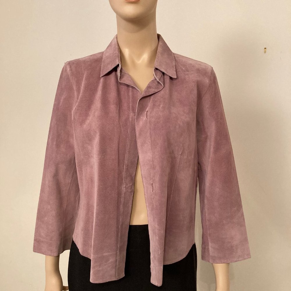 DKNY, Mauve Colored Suede/Leather Jacket, Size 12, Hook And Eye Closure.